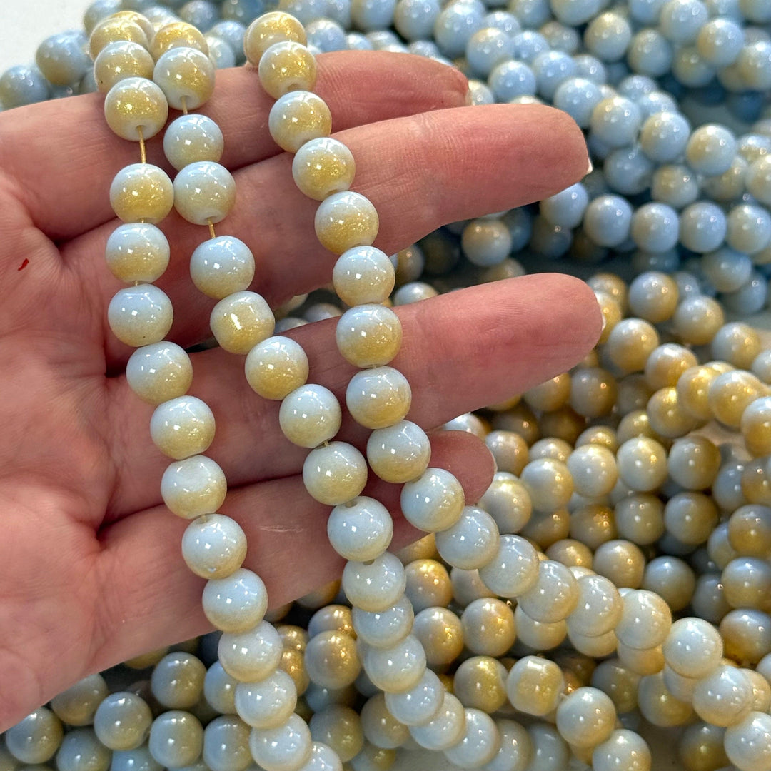 8mm Marbled glass beads, smooth round glass beads full strand 50 beads