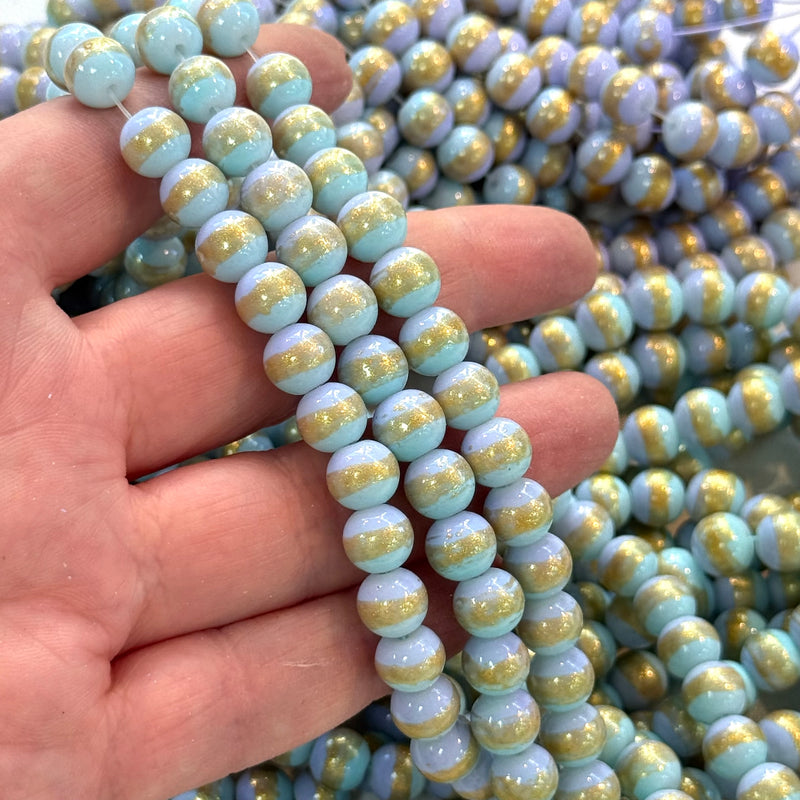 8mm Marbled glass beads, smooth round glass beads full strand 50 beads