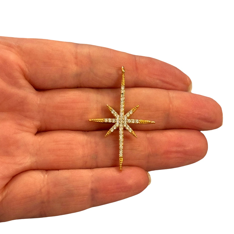 24Kt Gold Plated North Star Pendant – CZ Encrusted Celestial Charm, 40x25mm