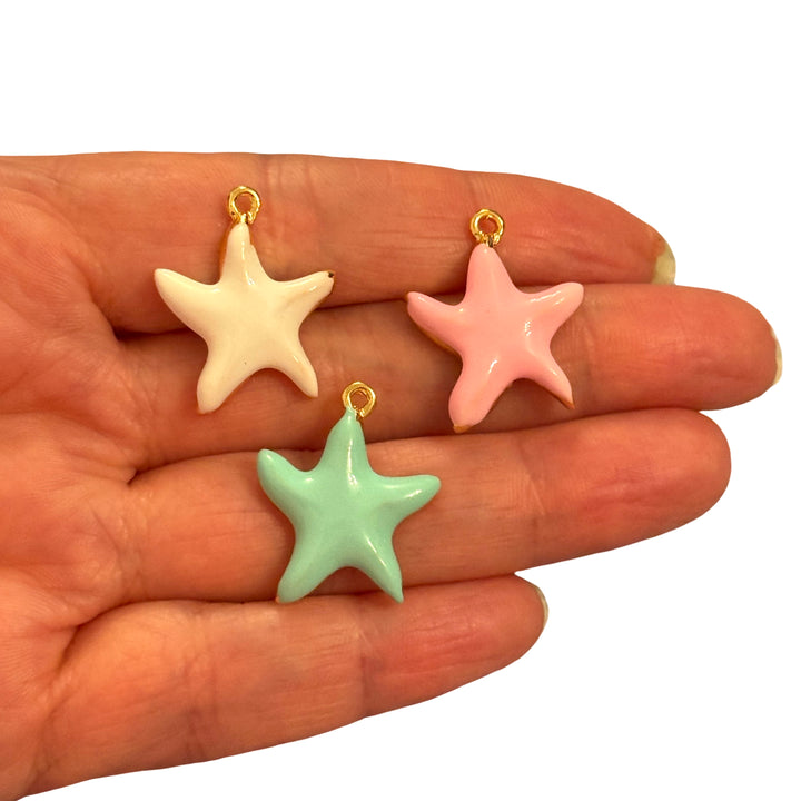 Pink Starfish Charm – 24Kt Gold Plated Enamel, 25x19mm