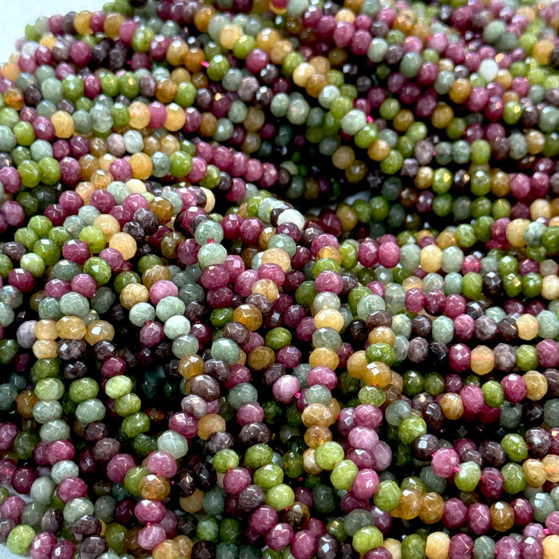Watermelon Tourmaline Jade 4mm Faceted Rondelle, Multicolour Jade Beads, Gemstone Beads ,Natural Gemstone