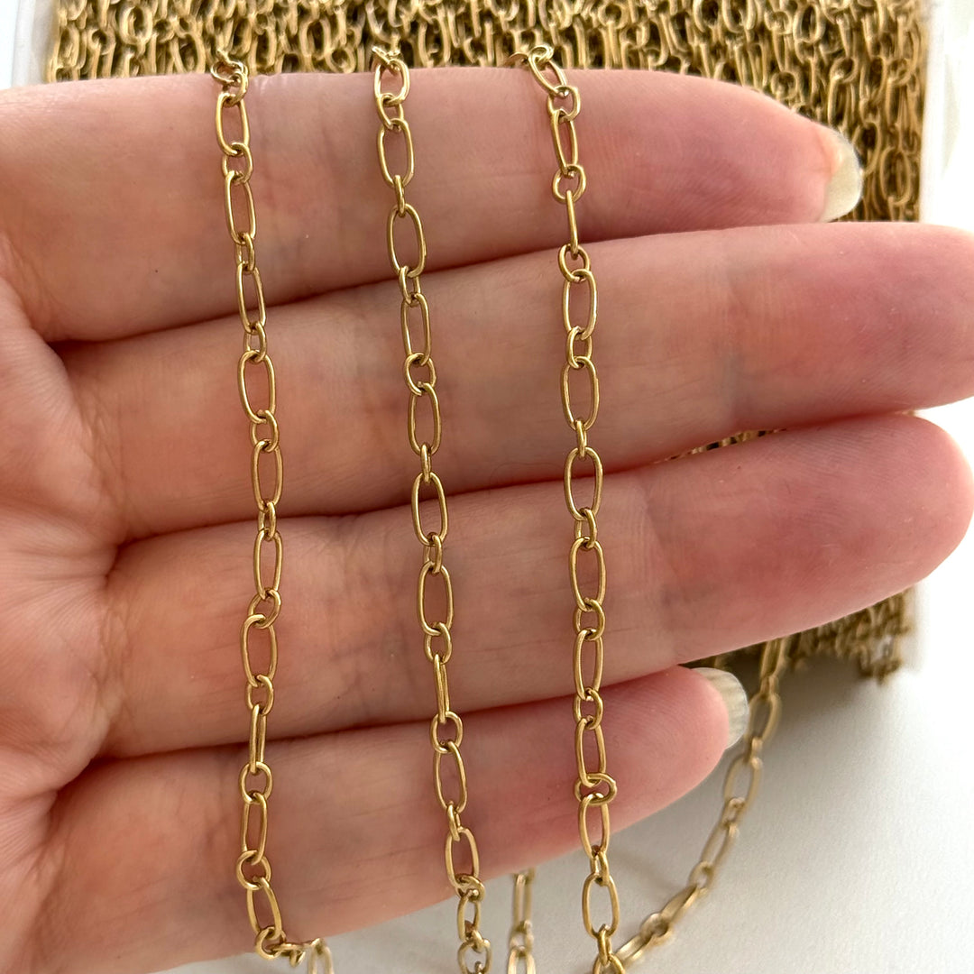 Waterproof 24Kt PVD Gold Plated 316L Stainless Steel Soldered Long &amp; Short Oval Link Chain by the Metre, 5.5×3mm