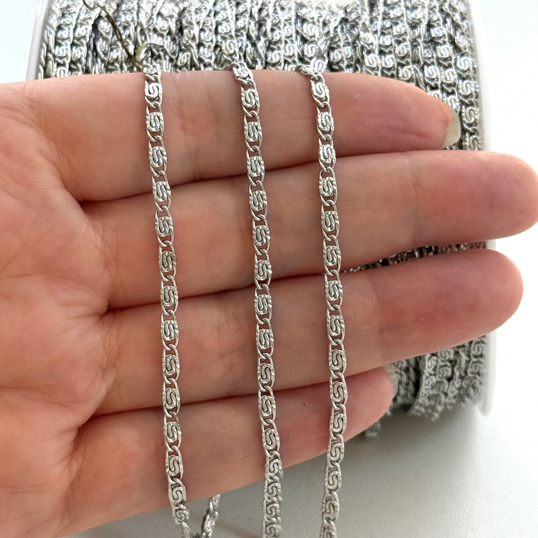 Waterproof 316L Stainless Steel Decorative Scroll Link Chain by the Metre, 6×3mm Links