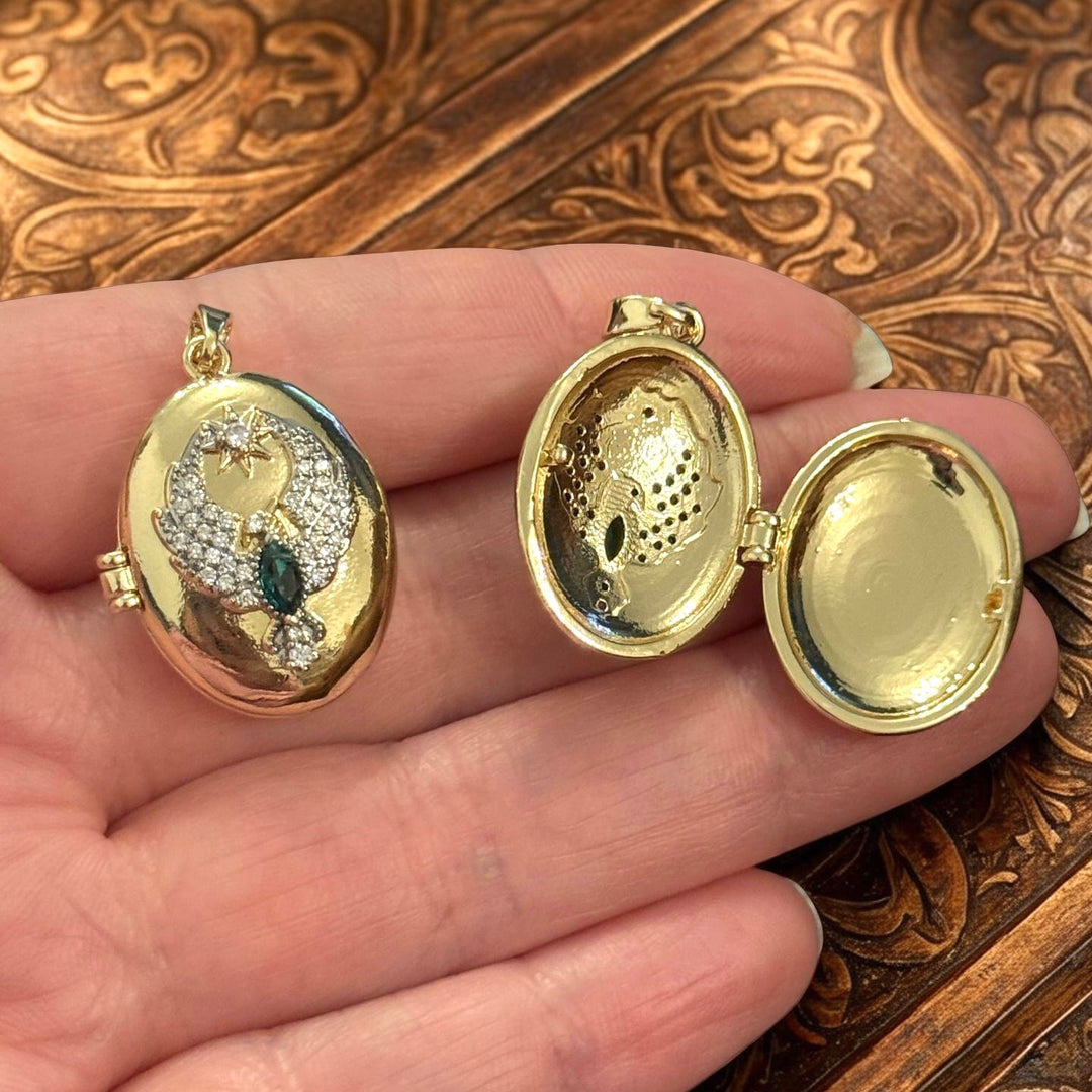 24Kt Gold Plated Phoenix CZ Oval Locket Pendant