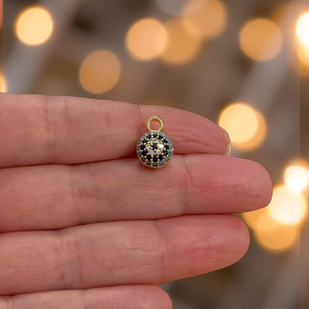 Mini Evil Eye Pavé Charm – 3D Round Evil Eye CZ Pendant