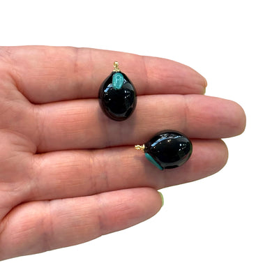 Hand Made Murano Glass Olive Charm with 24Kt Gold-Plated Pin