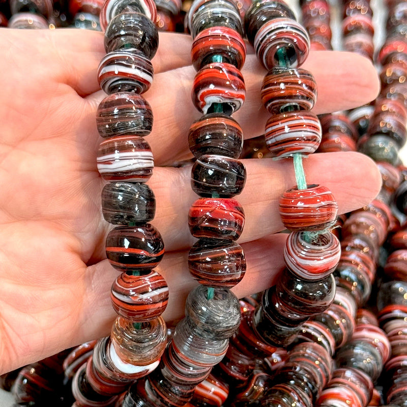 Traditional Turkish Artisan Handmade Round Glass Beads, Large Hole Glass Beads, 10 Beads in a pack