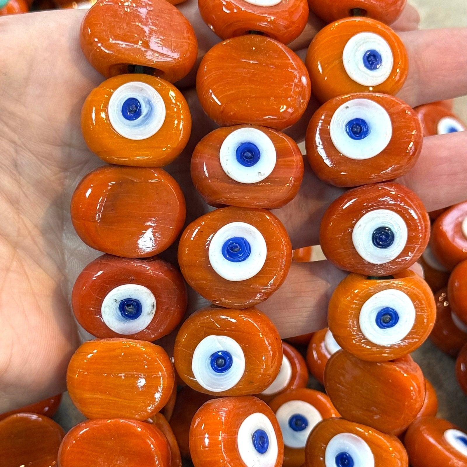 Traditional Turkish Artisan Handmade Glass Evil Eye Beads, Large Hole Evil Eye Glass Beads, Assorted 50 Beads per pack