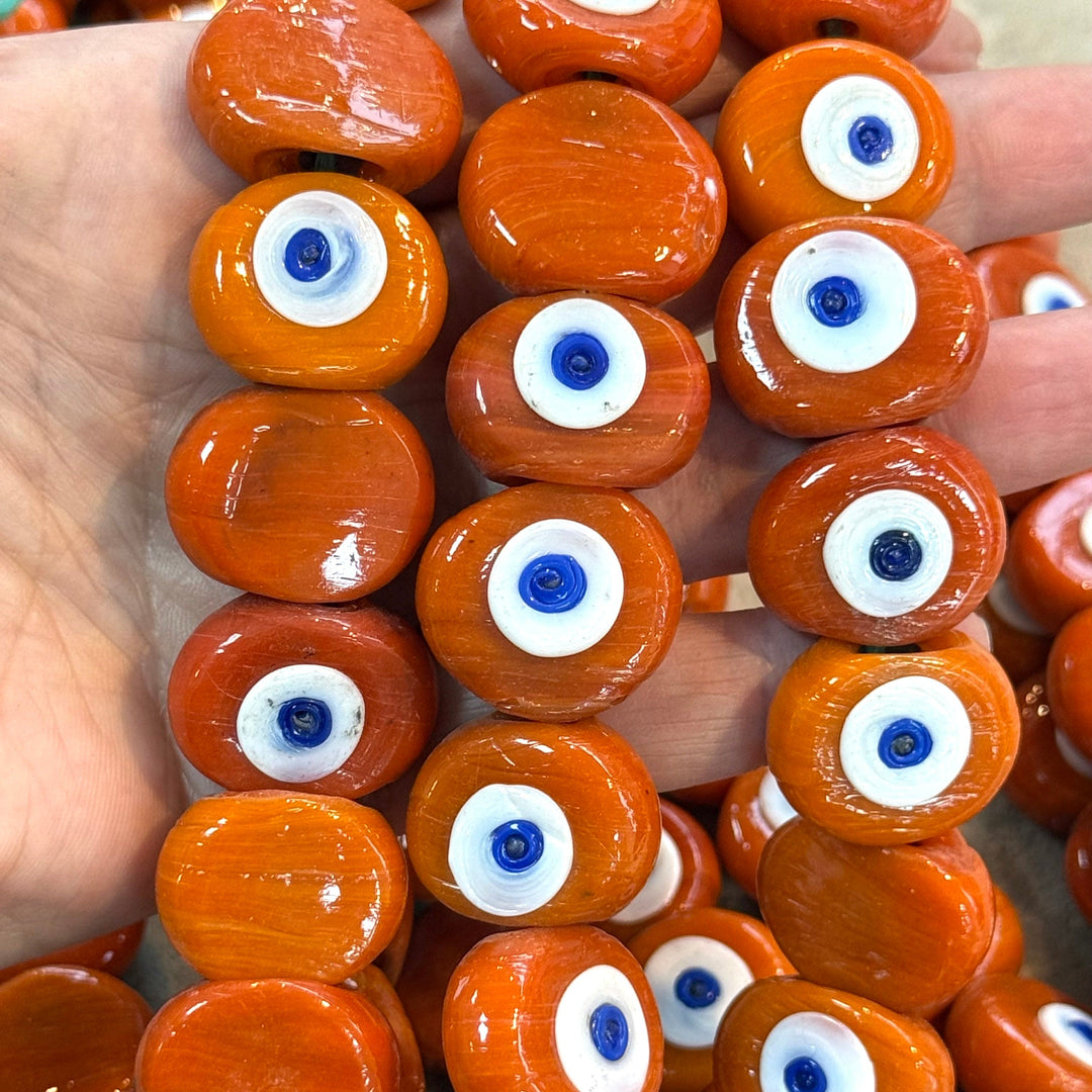 Traditional Turkish Artisan Handmade Glass Evil Eye Beads, Large Hole Evil Eye Glass Beads, Assorted 10 Beads per pack