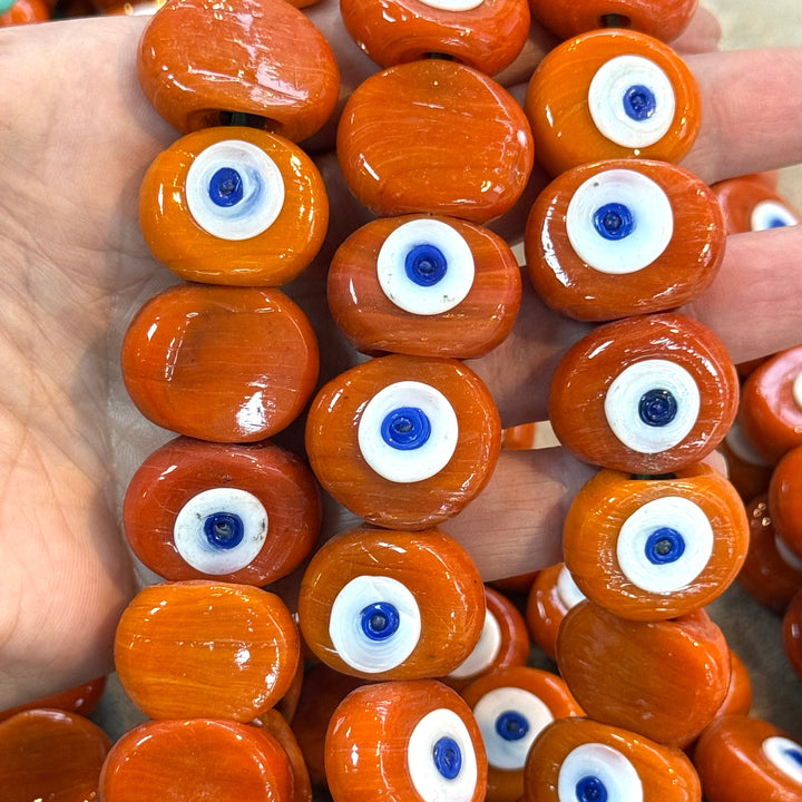 Traditional Turkish Artisan Handmade Glass Evil Eye Beads, Large Hole Evil Eye Glass Beads, Assorted 10 Beads per pack