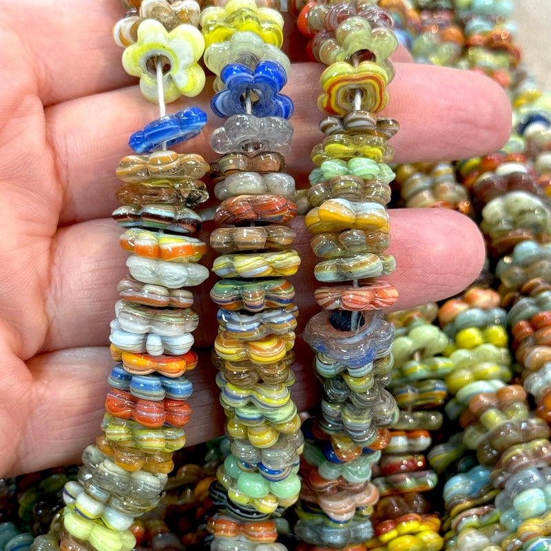 NEW,Hand Made Murano Glass Large Hole Flower Beads, 50 Beads