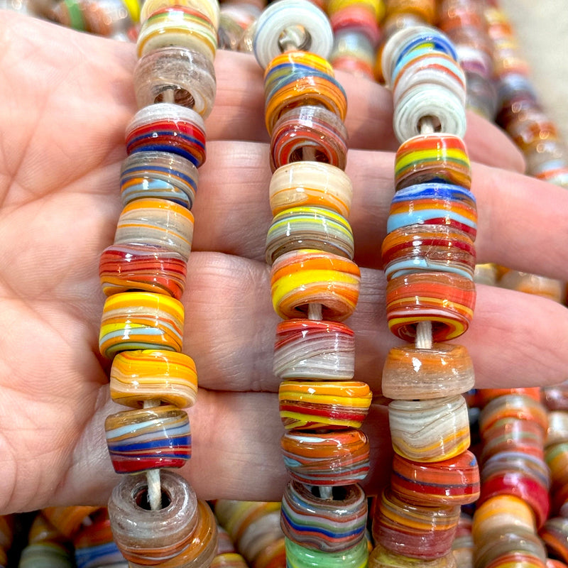 Turkish Artisan Hand Made Marbled Glass Large Ring Beads, 25 Beads in a pack
