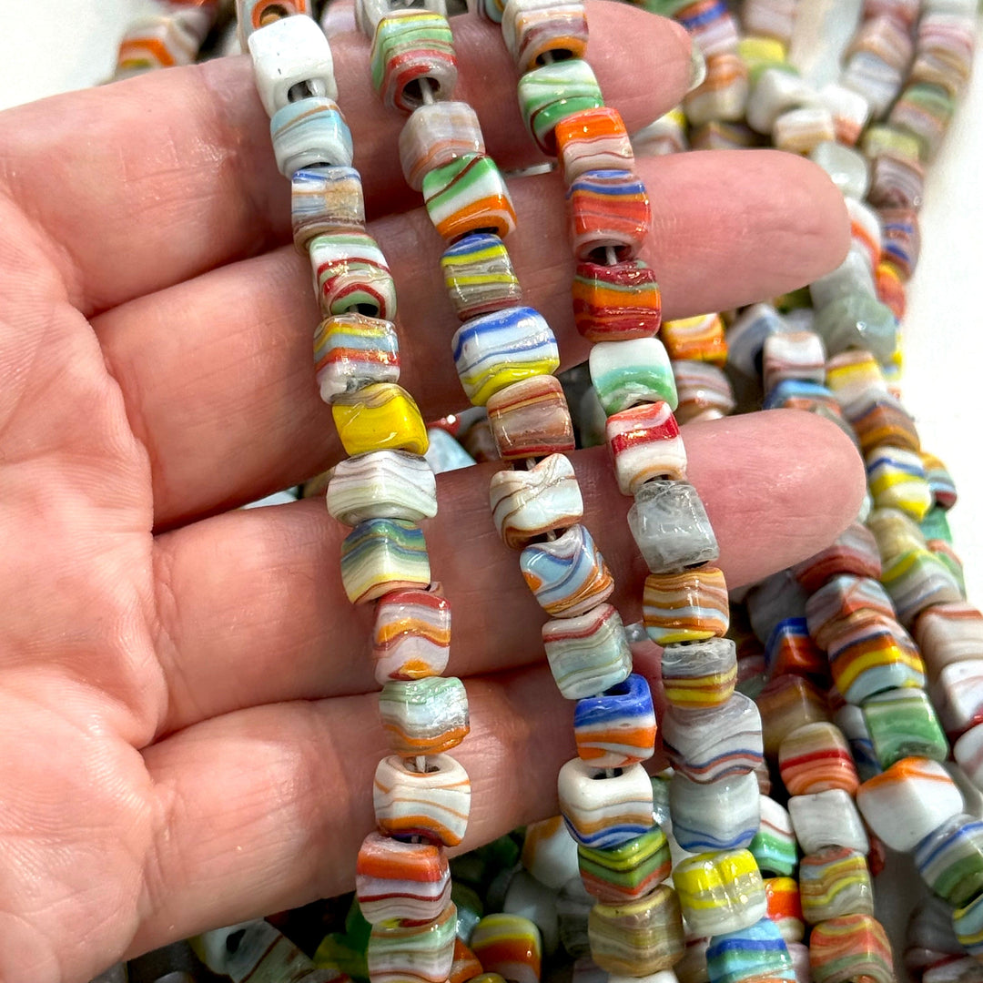 Traditional Turkish Artisan Handmade Cube Glass Beads, Large Hole Glass Beads, 50 Beads in a pack