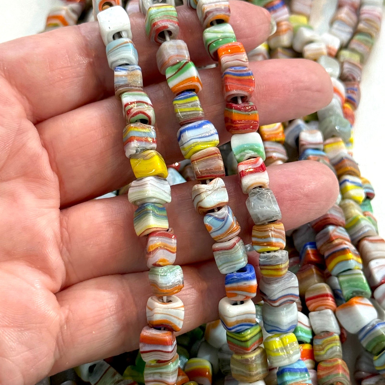 Traditional Turkish Artisan Handmade Cube Glass Beads, Large Hole Glass Beads, 50 Beads in a pack