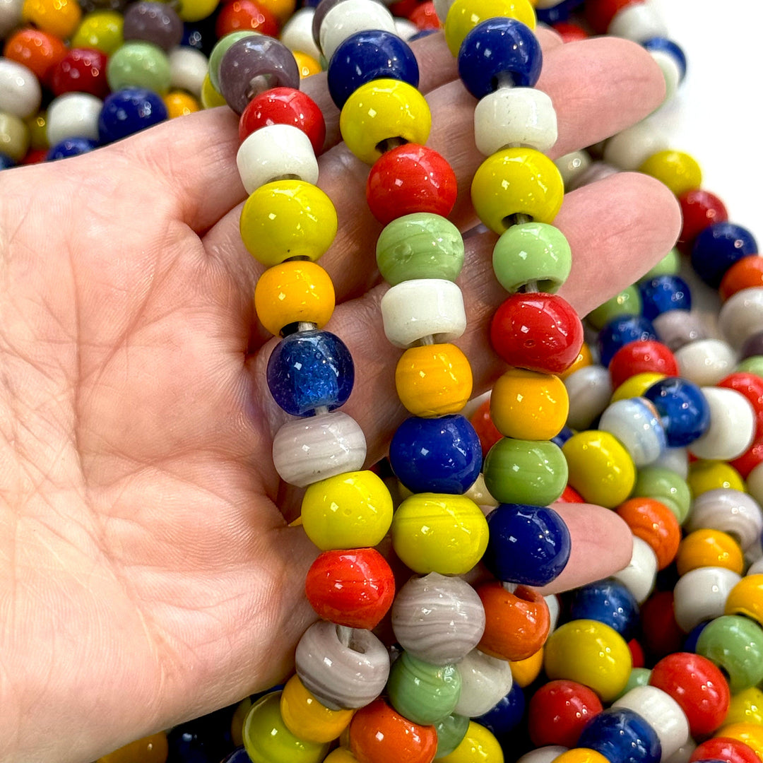 Traditional Turkish Artisan Handmade Round Glass Beads, Large Hole Glass Beads, 10 Beads in a pack