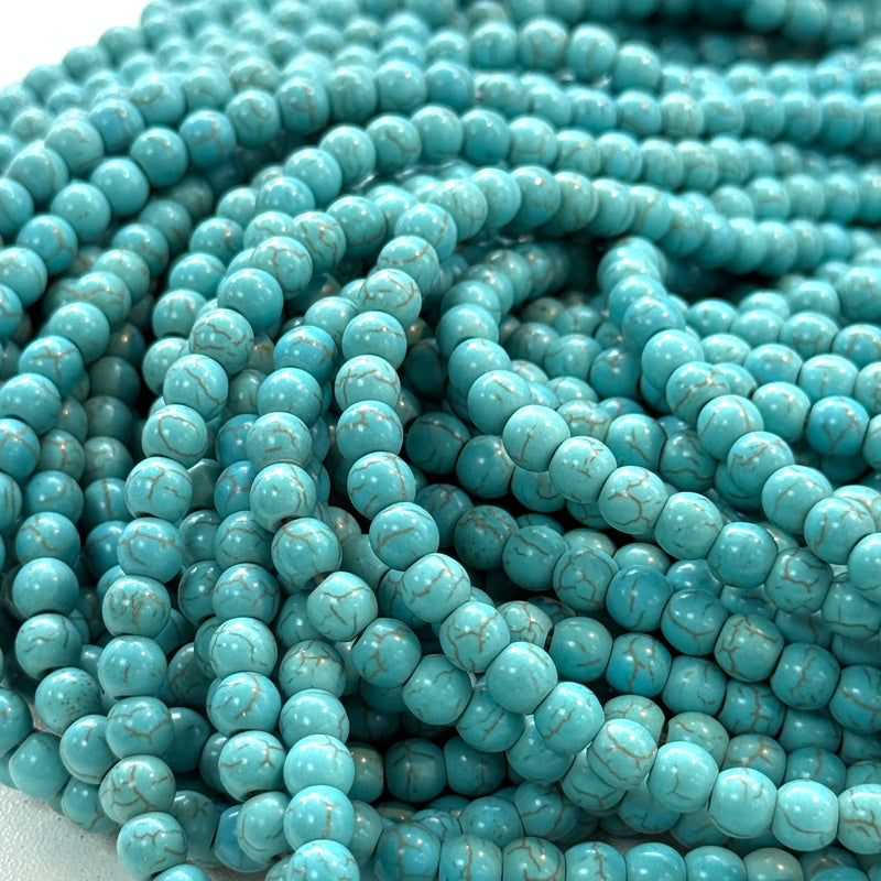 Turquoise 6mm Gemstone Beads, Turquoise Dyed Howlite Round Beads, 67 beads per strand