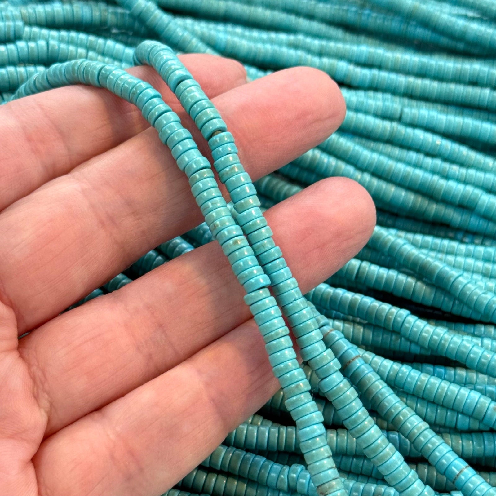 Turquoise Heishi Beads – 4×1.5mm Flat Disc Beads, Turquoise Dyed Howlite Beads 205pcs, Full Strand