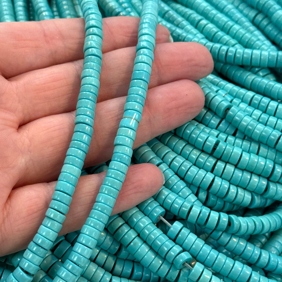 Turquoise Heishi Beads – 6×2.5mm Flat Disc Beads, Turquoise Dyed Howlite Beads 135pcs, Full Strand