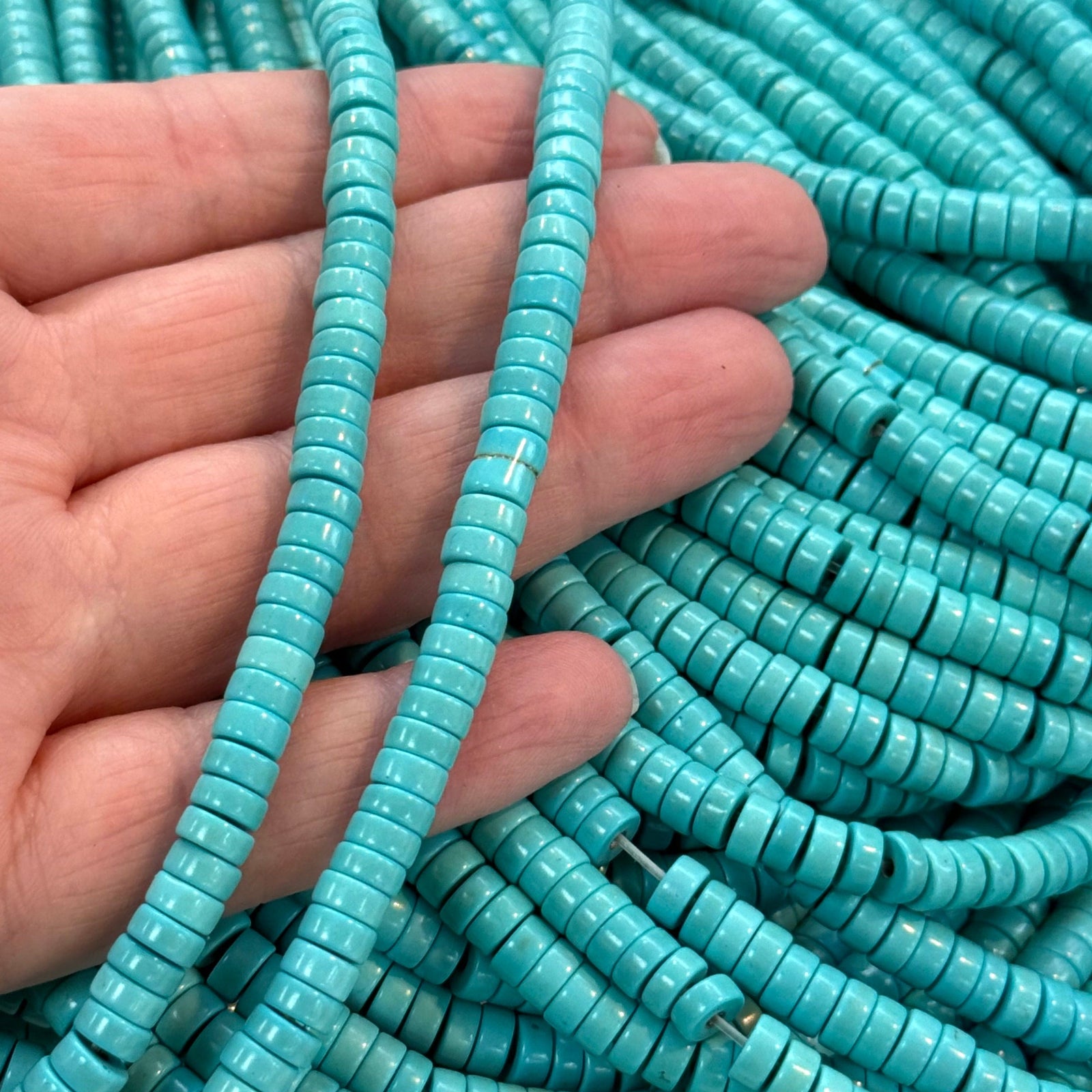 Turquoise Heishi Beads – 6×2.5mm Flat Disc Beads, Turquoise Dyed Howlite Beads 135pcs, Full Strand