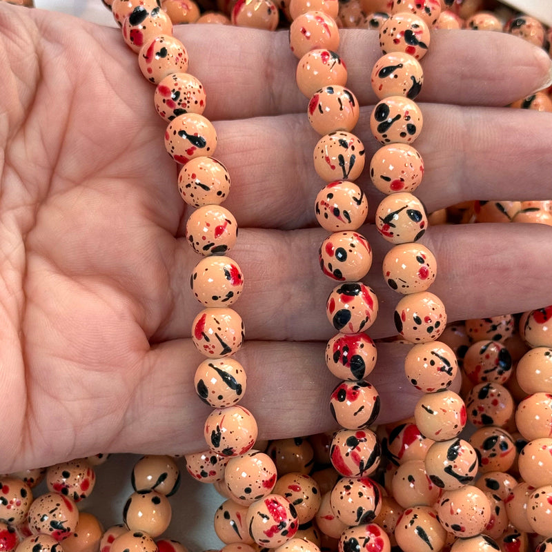 8mm Marbled glass beads, smooth round glass beads full strand 50 beads