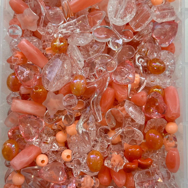 Peach & Clear Phone Lanyard Bead Mix – 50g Assorted Charms & Shapes