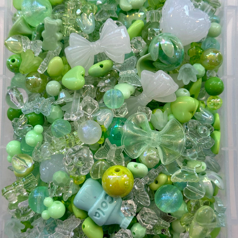 Mint Green & Clear Phone Lanyard Bead Mix – 50g Assorted Bows, Hearts & Charms