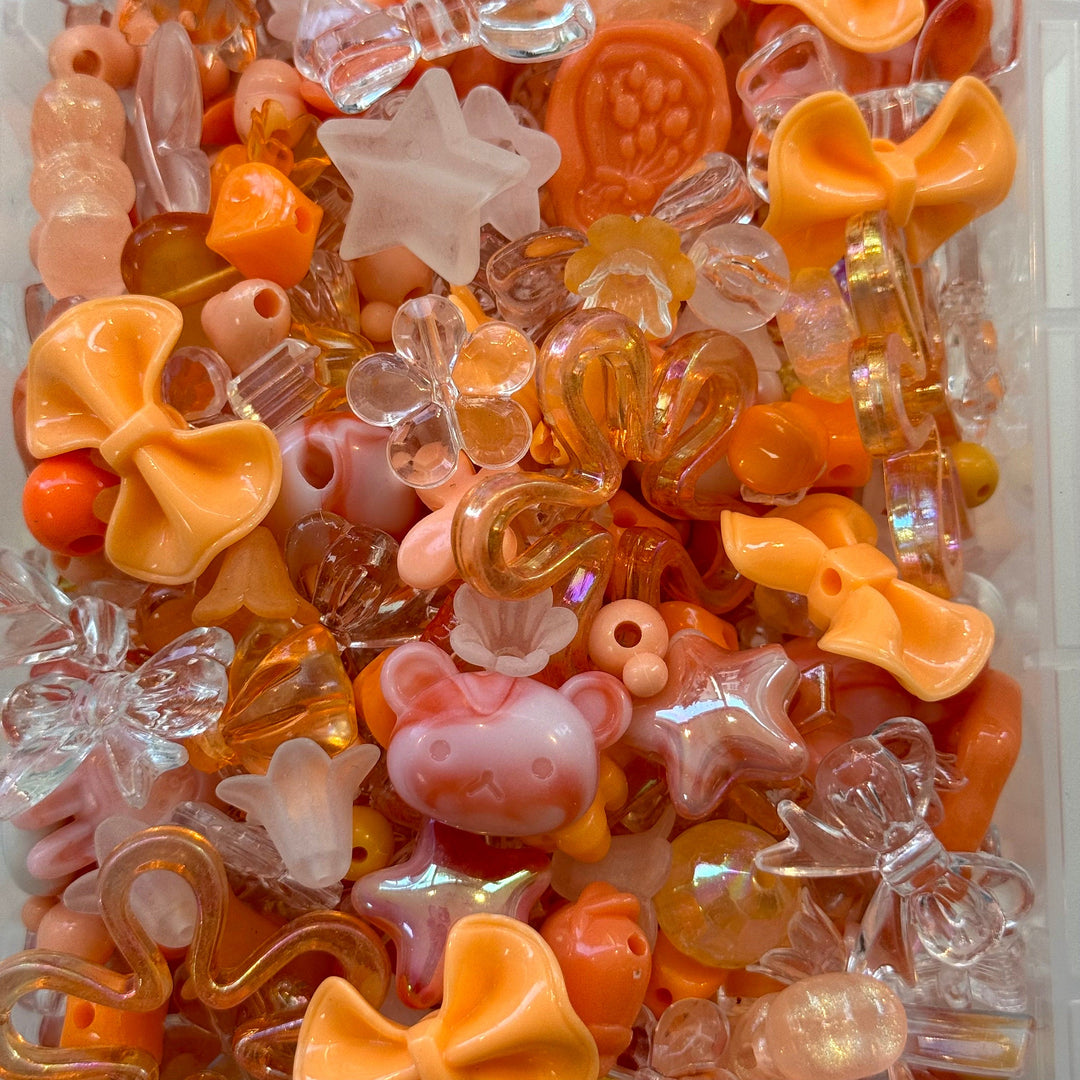 Orange &amp; Peach Phone Lanyard Bead Mix – 50g Assorted Bows, Stars &amp; Kawaii Charms