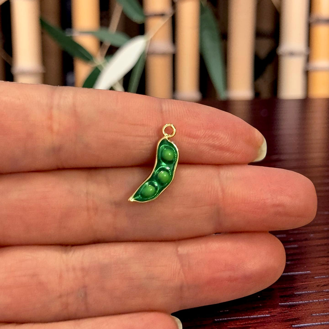 3D Pea Pod Charm – 24K Gold Plated Enamel Pendant