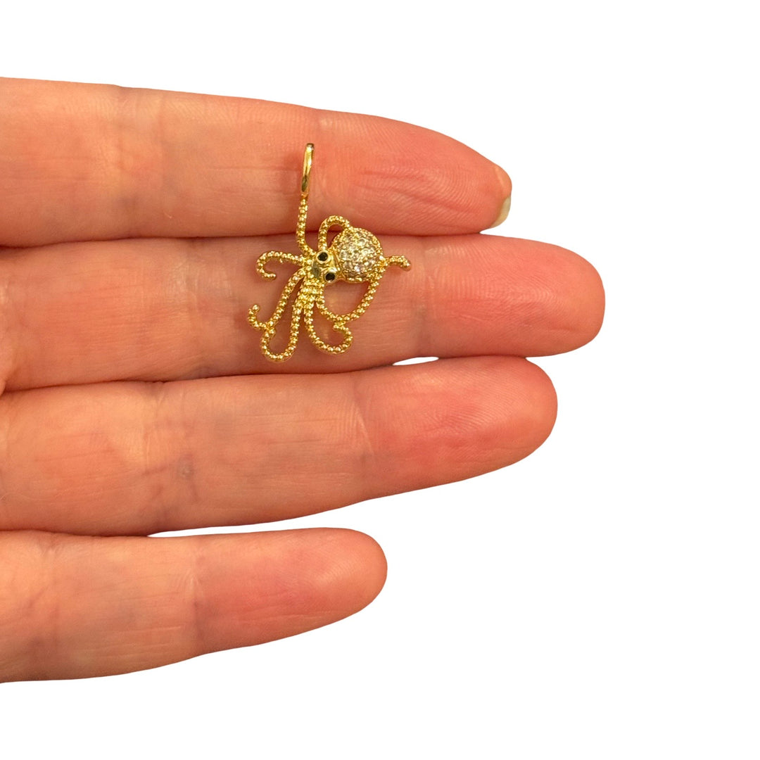 Octopus Pendant – 24Kt Gold Plated Cubic Zirconia Octopus Charm, Ocean Animal Pendant