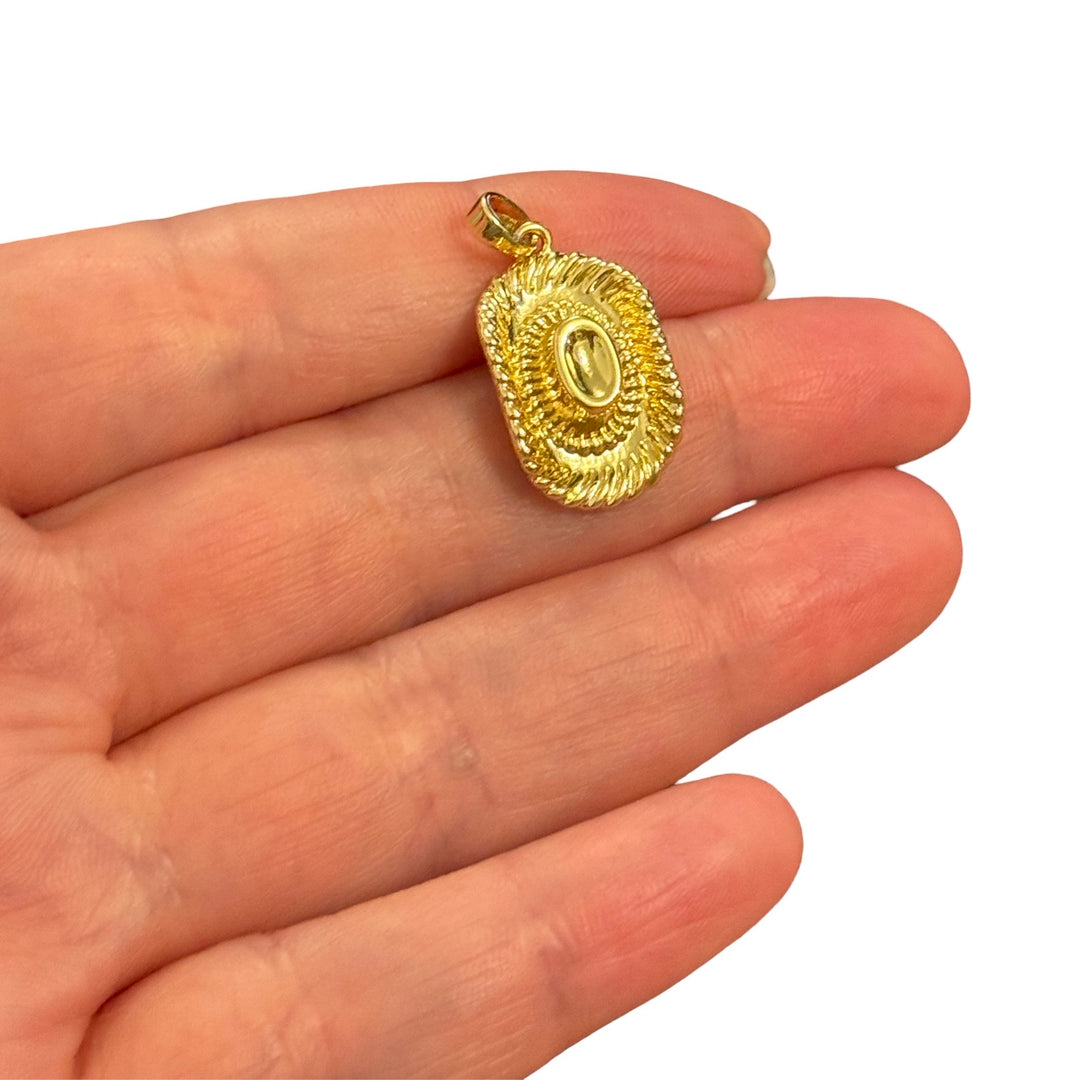 Cowboy Hat Pendant – 24Kt Gold Plated Western Hat Charm, Textured Cowgirl Hat Pendant