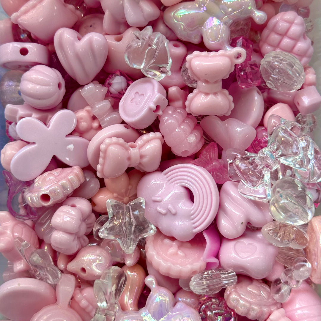 Blush Pink Phone Lanyard Bead Mix – 50g Assorted Bows, Hearts &amp; Charms
