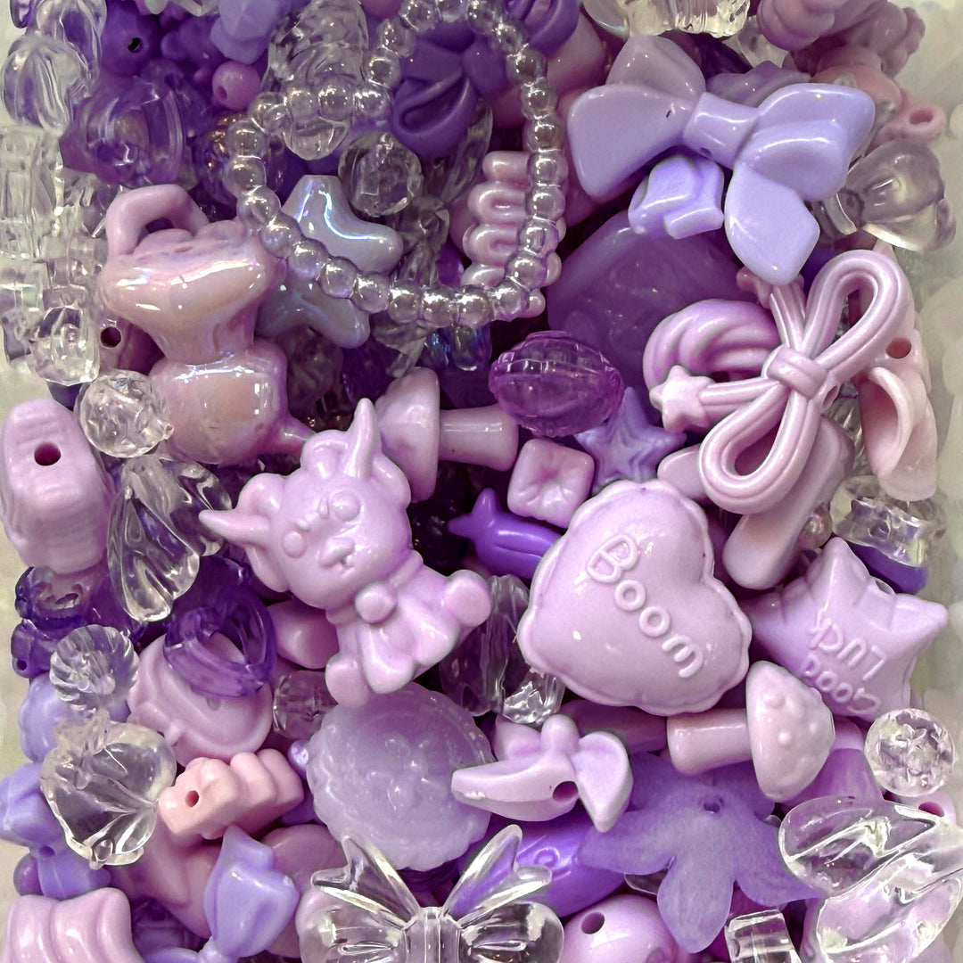 Lavender Phone Lanyard Bead Mix – 50g Assorted Bows, Hearts &amp; Charms