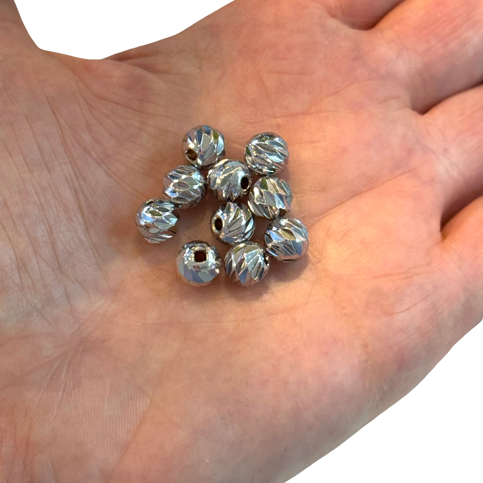 Rhodium Plated Laser Cut 8mm Spacer Beads, Rhodium Plated 8mm Dorica Spacer Beads, 10 beads in a pack Peppy Beads