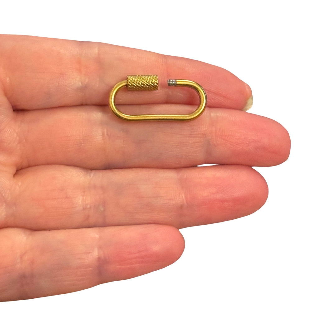 Waterproof 24Kt PVD Gold Plated 316L Stainless Steel Carabiner Screw Lock Clasp – 25x12x2mm