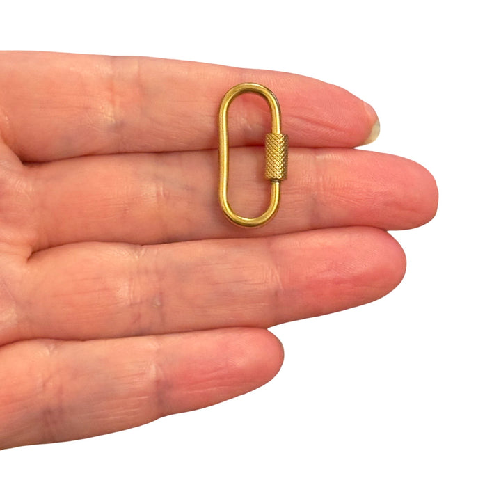 Waterproof 24Kt PVD Gold Plated 316L Stainless Steel Carabiner Screw Lock Clasp – 25x12x2mm