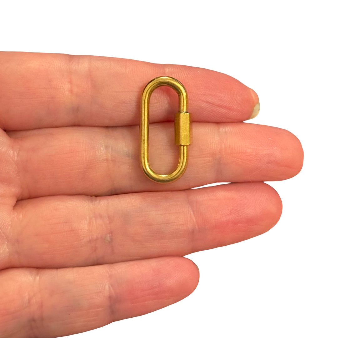 316L PVD Gold Plated Stainless Steel Screw Lock Carabiner Clasp Connector – Waterproof Hypoallergenic Oval Necklace &amp; Bracelet Clasp, 26x13mm