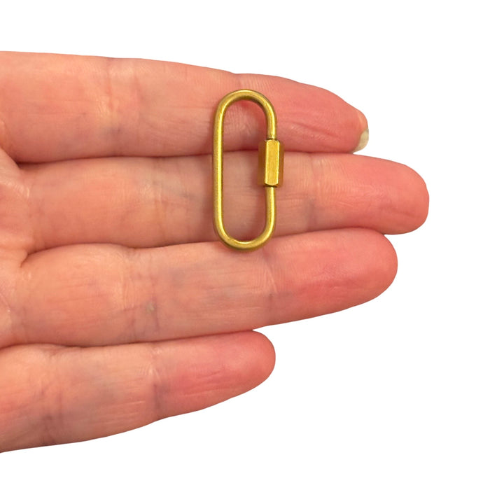 Waterproof 24Kt PVD Gold Plated 316L Stainless Steel Screw Lock Carabiner Clasp Connector – Hypoallergenic Oval Necklace Clasp, 28.5x12.5mm