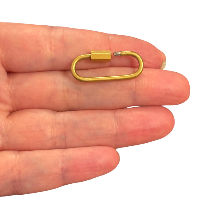 Waterproof 24Kt PVD Gold Plated 316L Stainless Steel Screw Lock Carabiner Clasp Connector – Hypoallergenic Oval Necklace Clasp, 28.5x12.5mm