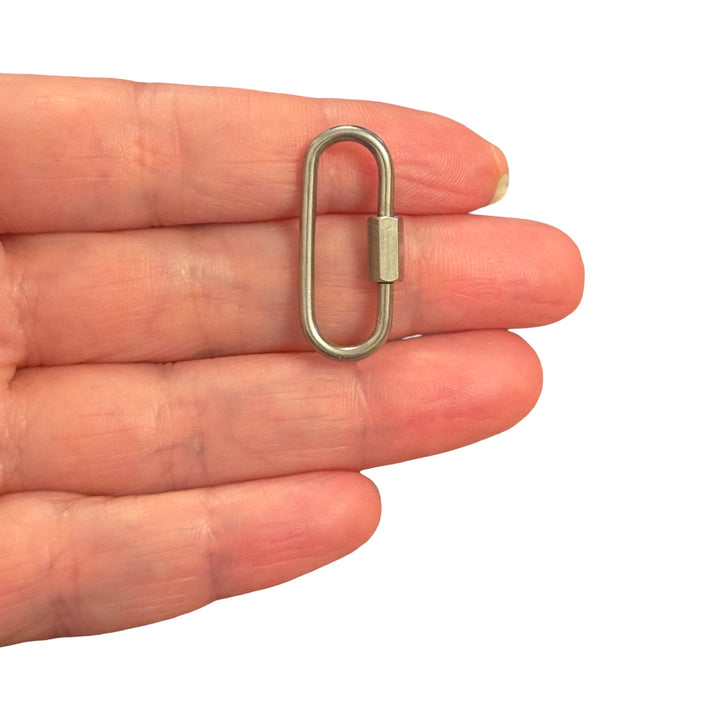 316L Stainless Steel Screw Lock Carabiner Clasp Connector – Waterproof Hypoallergenic Oval Necklace &amp; Bracelet Clasp, 28.5x12.5mm