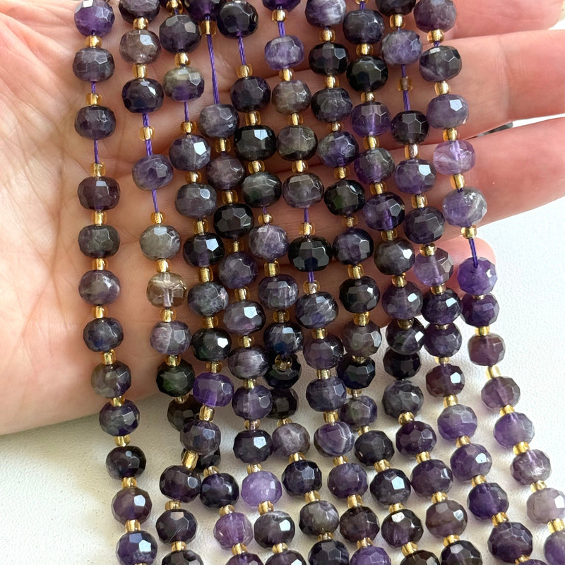 Genuine Amethyst Faceted Rondelle Beads – 8x6mm, Sold by Strand