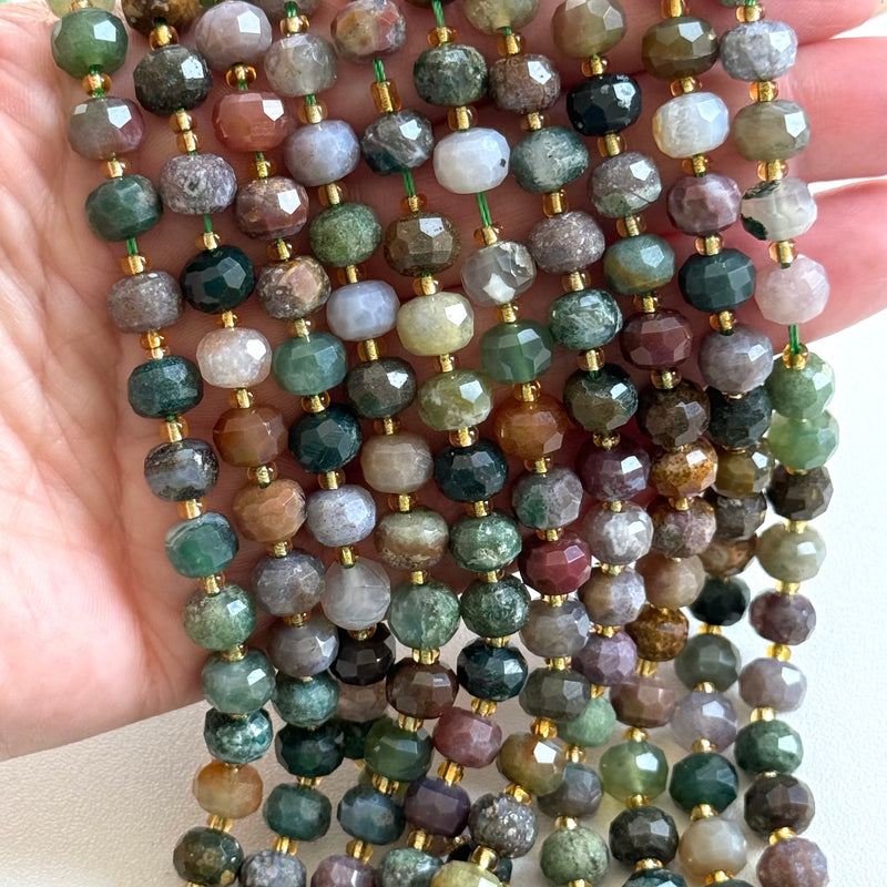 Genuine Indian Agate Faceted Rondelle Beads – 8x6mm, Sold by Strand