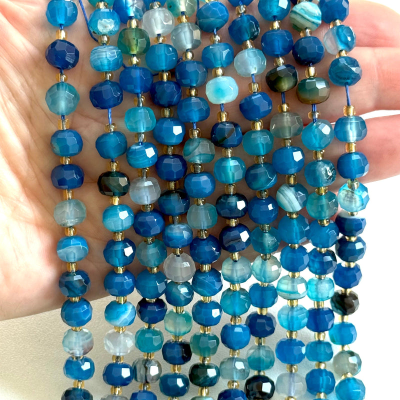 Blue Banded Agate Faceted Rondelle Beads – 8x6mm, Sold by Strand