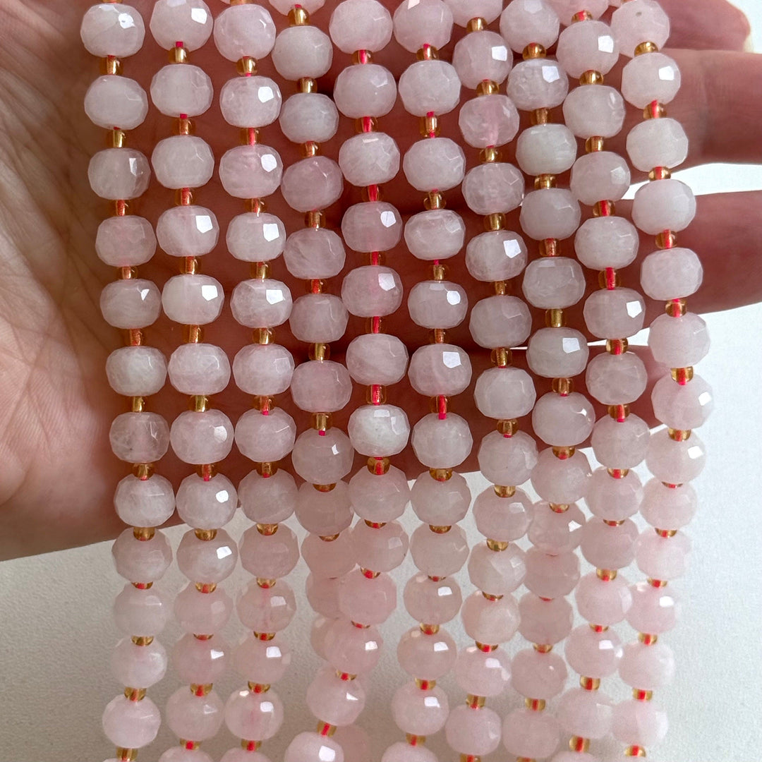 Genuine Rose Quartz Faceted Rondelle Beads – 8x6mm, Sold by Strand
