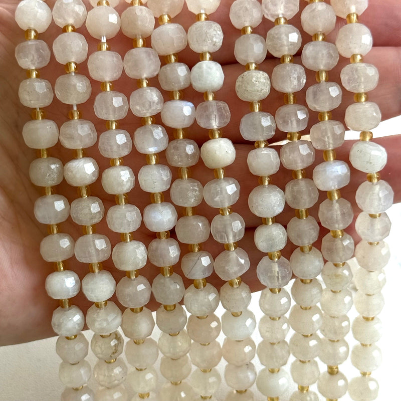 Genuine White Moonstone Faceted Rondelle Beads – 8x6mm, Sold by Strand