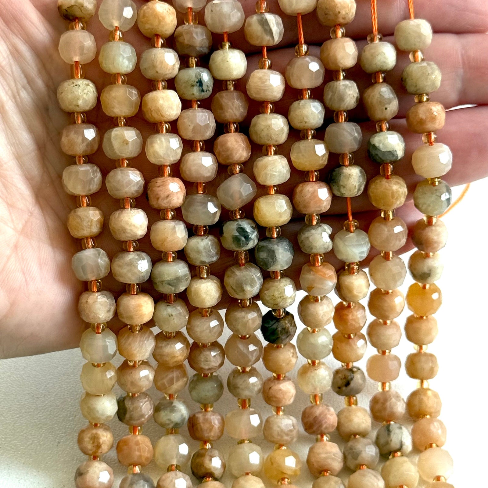 Genuine Sunstone Faceted Rondelle Beads – 8x6mm, Sold by Strand