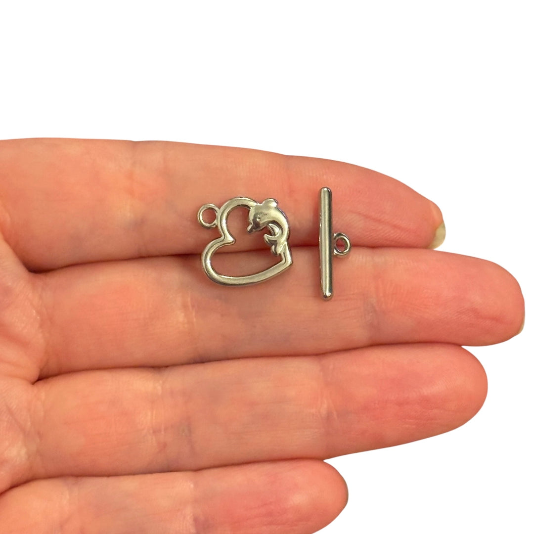 Waterproof 316L Stainless Steel Dolphin Heart Toggle Clasp, Decorative Necklace &amp; Bracelet Fastener, 16mm