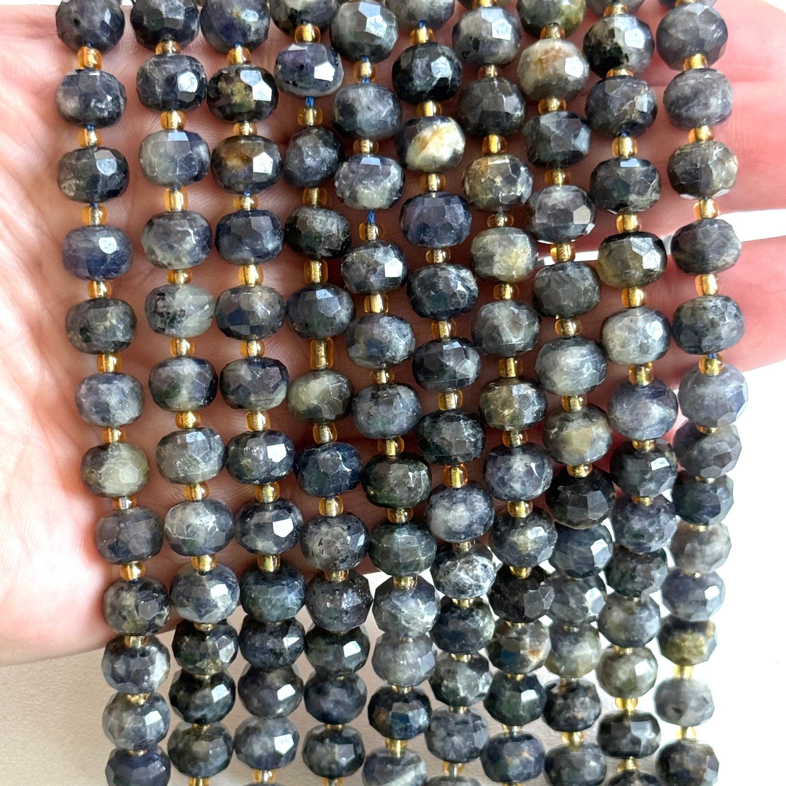 Genuine Iolite Faceted Rondelle Beads – 8x6mm, Sold by Strand