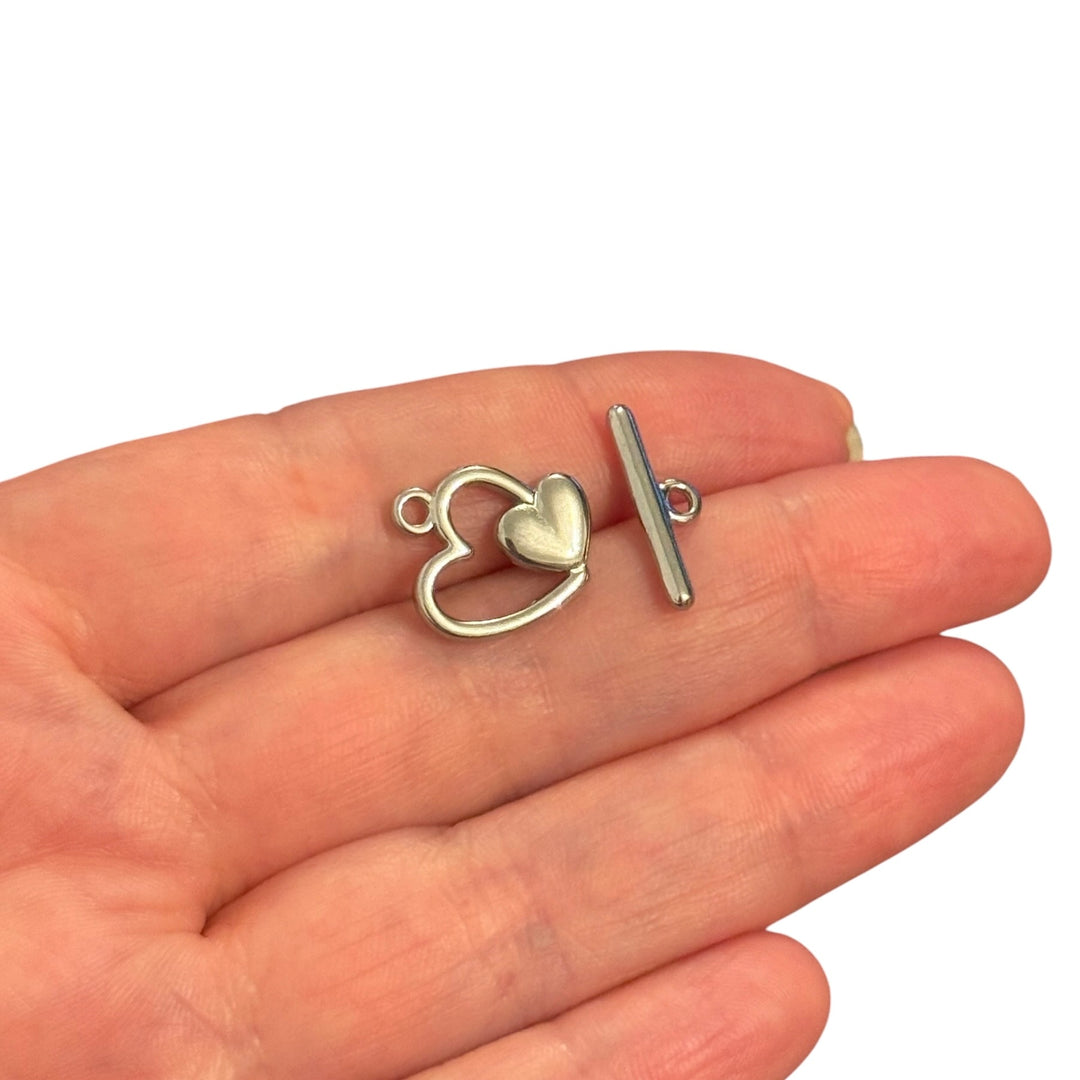 Waterproof 316L Stainless Steel Heart Toggle Clasp, Decorative Necklace &amp; Bracelet Fastener, 16mm