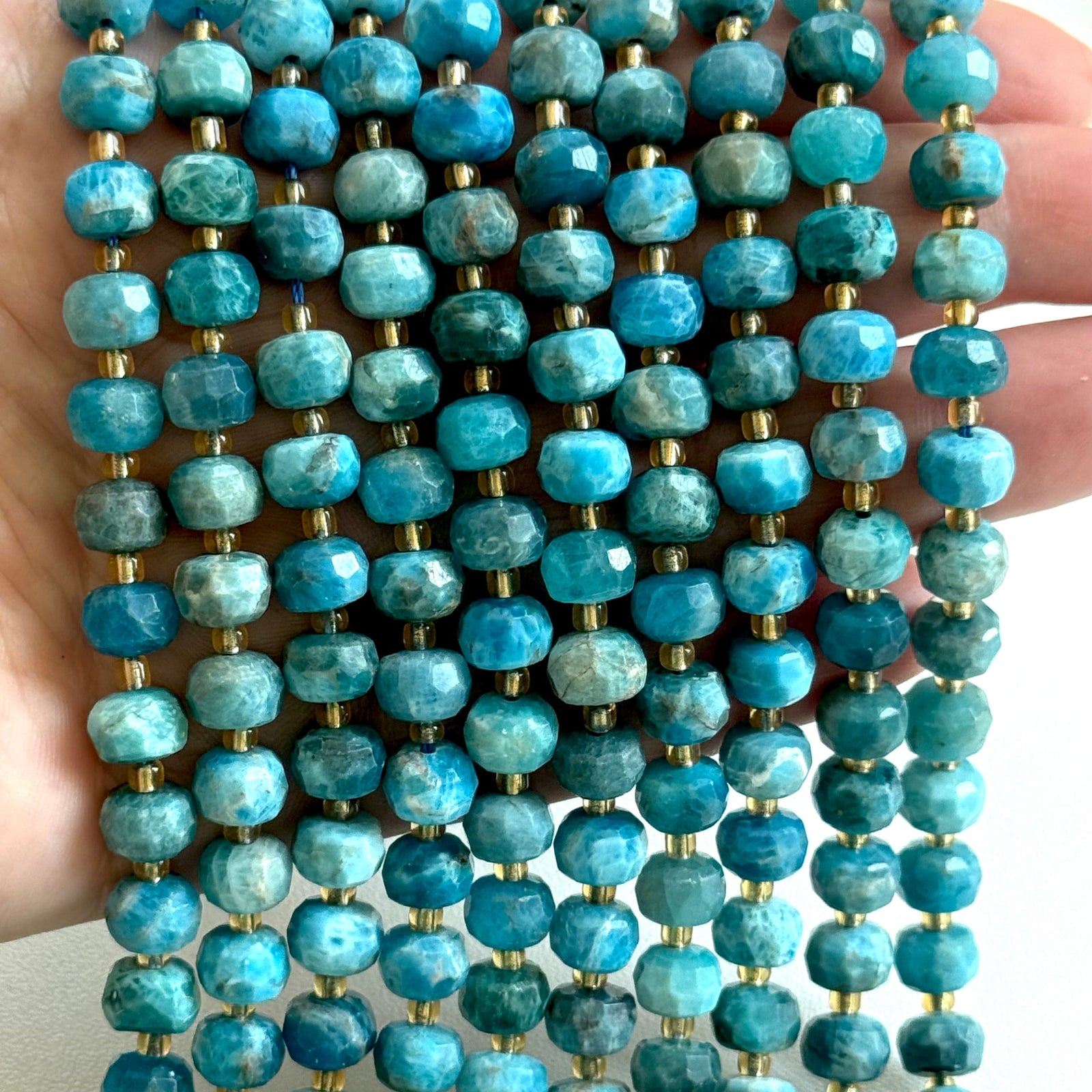 Genuine Apatite Faceted Rondelle Beads – 8x6mm, Sold by Strand