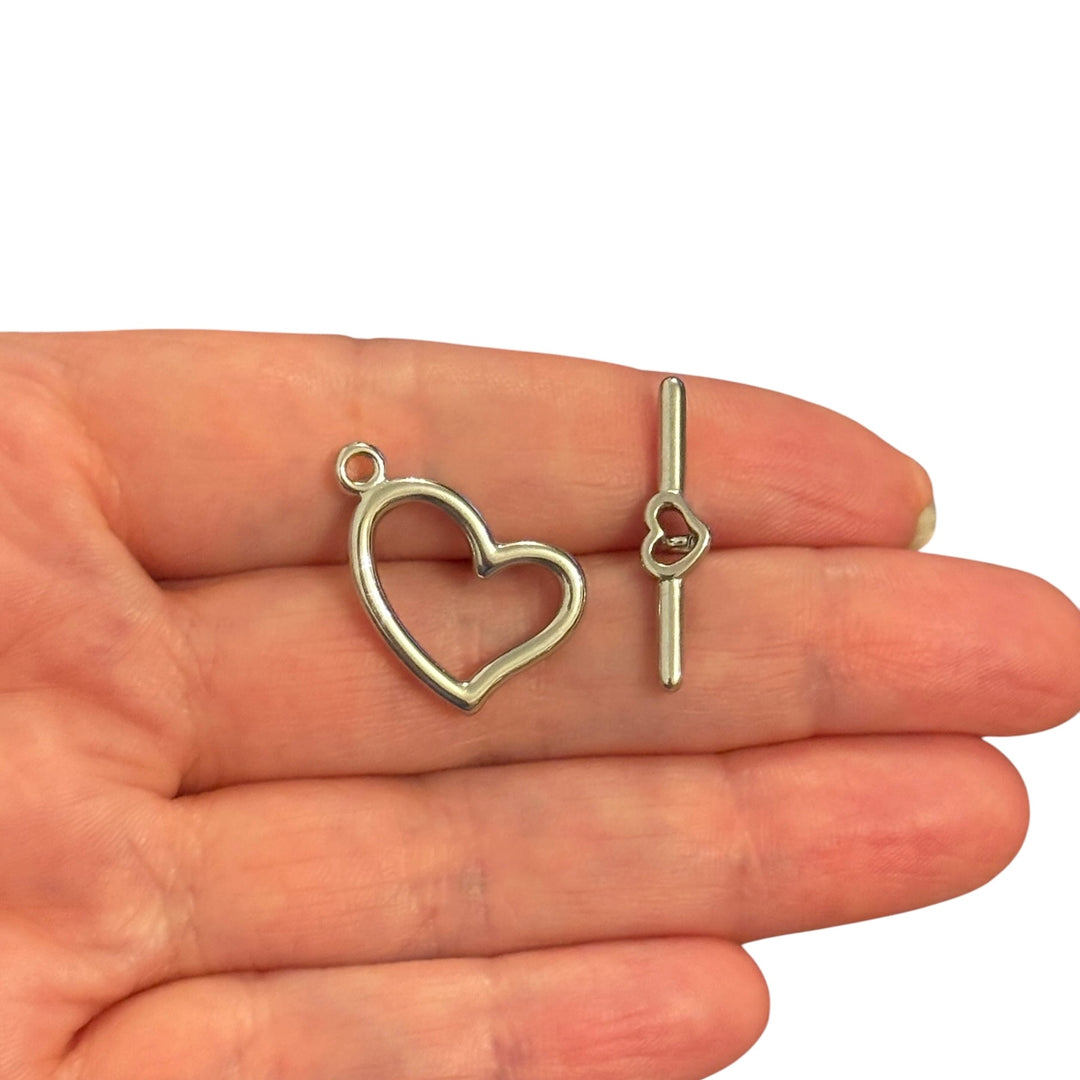 Waterproof 316L Stainless Steel Open Heart Toggle Clasp, Decorative Necklace &amp; Bracelet Fastener, 22mm